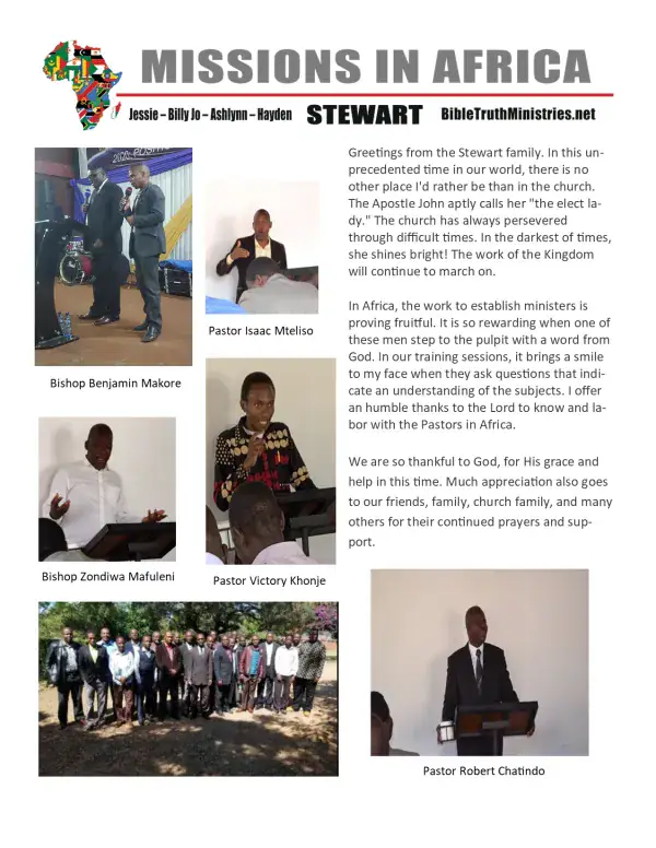 Cover of the April 2020 Stewart Family newsletter