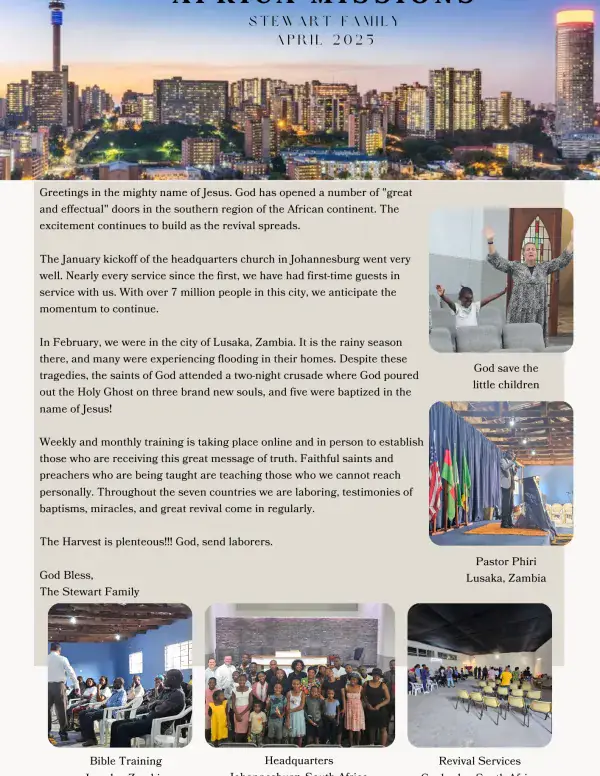 Cover of the April 2025 Stewart Family newsletter