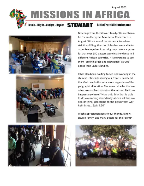 Cover of the August 2020 Stewart Family newsletter