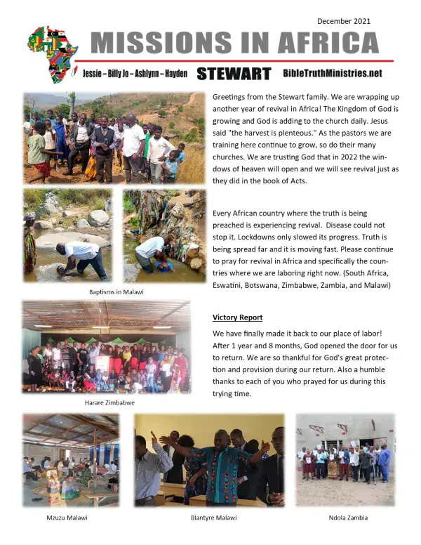 Cover of the December 2021 Stewart Family newsletter