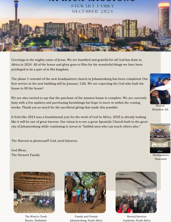 Cover of the December 2024 Stewart Family newsletter