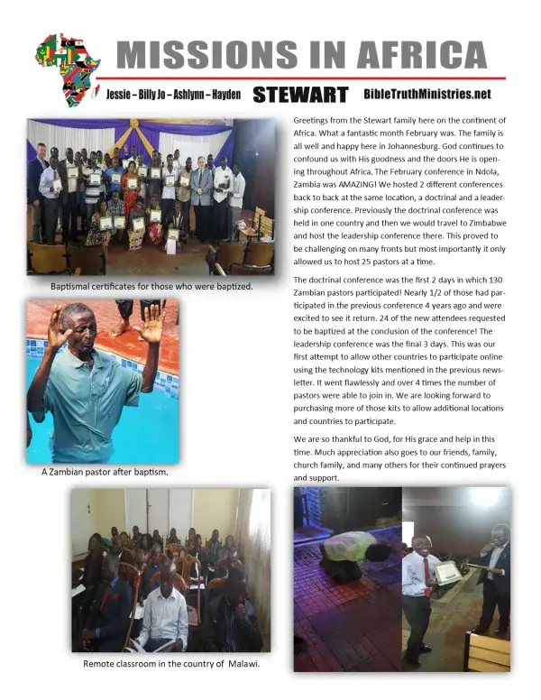 Cover of the February 2020 Stewart Family newsletter