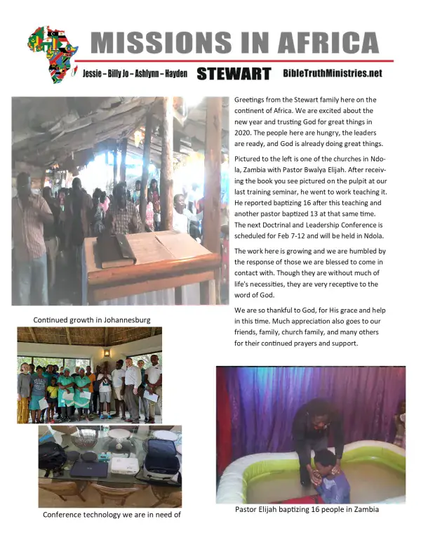 Cover of the January 2020 Stewart Family newsletter