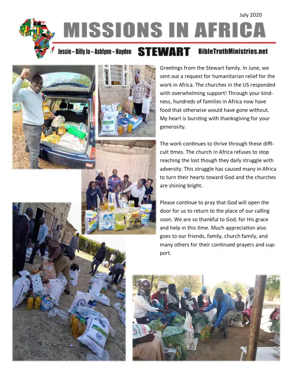 Cover of the July 2020 Stewart Family newsletter