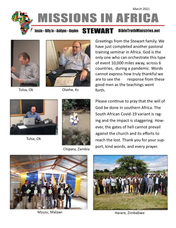 Cover of the March 2021 Stewart Family newsletter