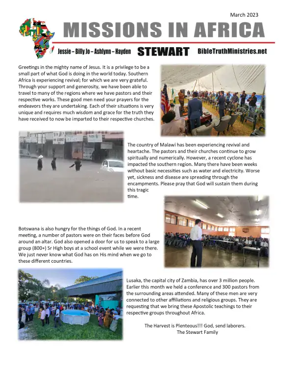 Cover of the March 2023 Stewart Family newsletter