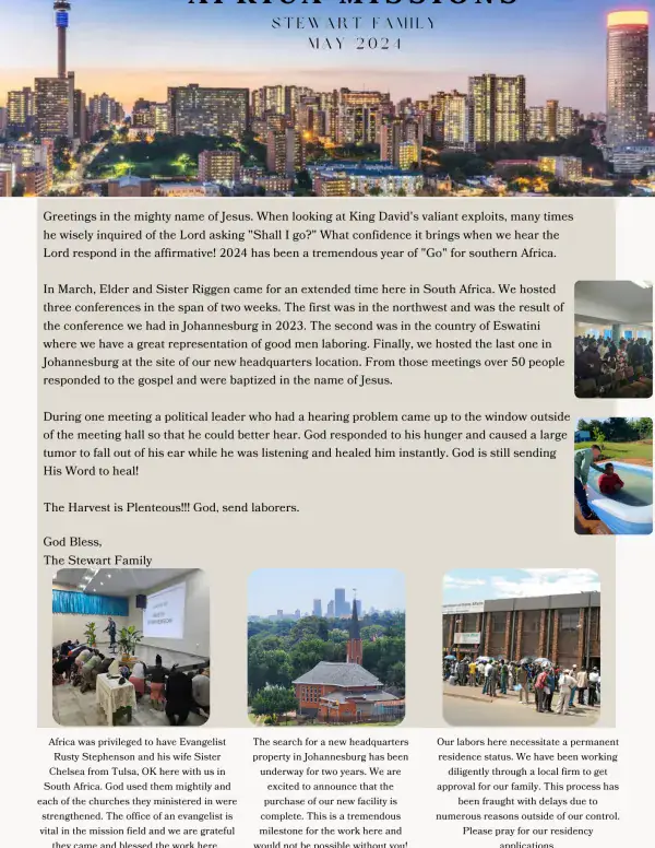 Cover of the May 2024 Stewart Family newsletter