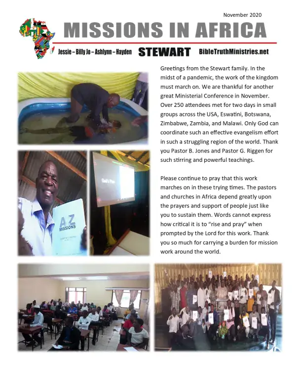 Cover of the November 2020 Stewart Family newsletter