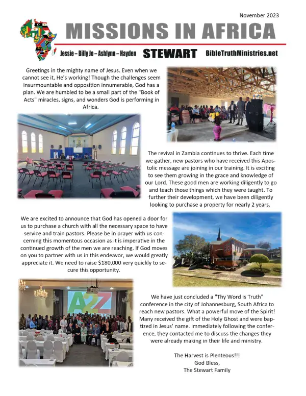 Cover of the November 2023 Stewart Family newsletter