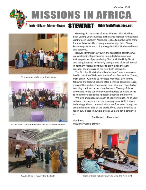 Cover of the October 2022 Stewart Family newsletter