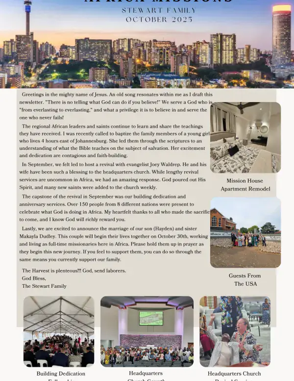 Cover of the October 2025 Stewart Family newsletter