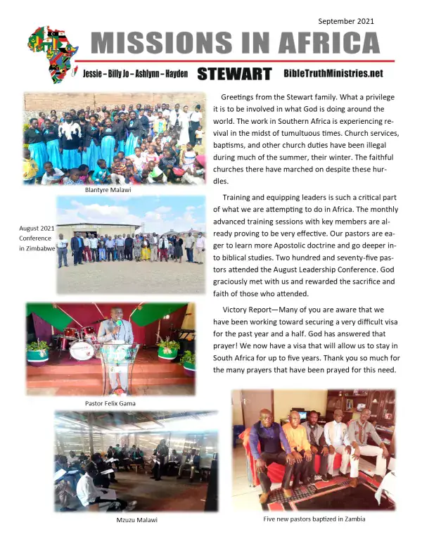 Cover of the September 2021 Stewart Family newsletter