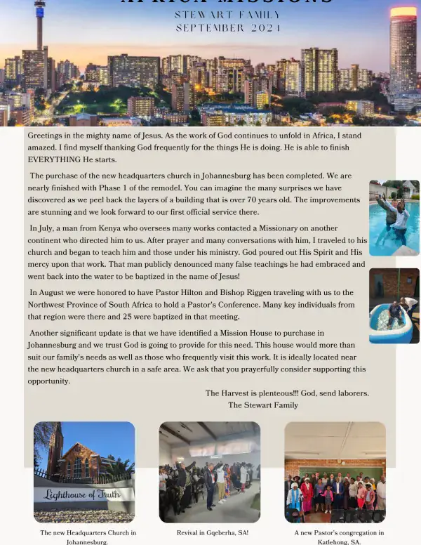 Cover of the September 2024 Stewart Family newsletter