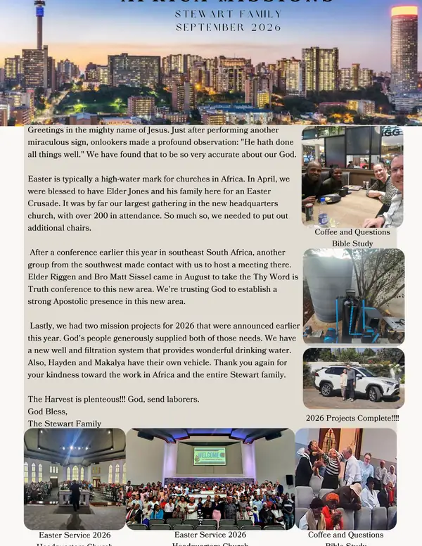 Cover of the September 2026 Stewart Family newsletter